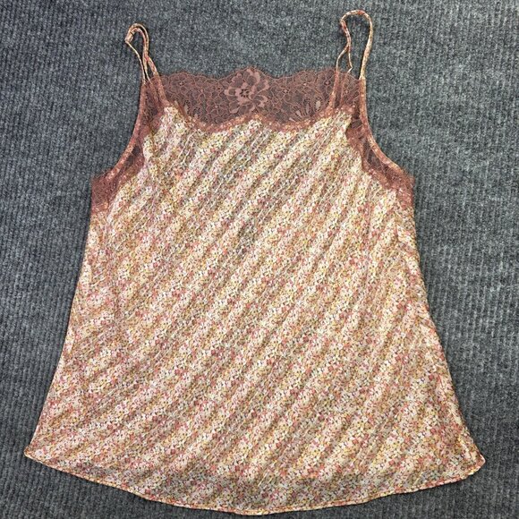 Victorias Secret Camisole Womens Large Pink Brown Floral Lace Adj Strap Tank T - Picture 1 of 10